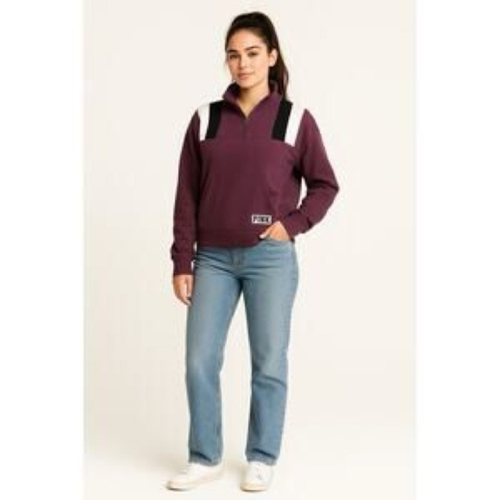PINK Victoria's Secret Purple 1/4 zip Pullover with Black and White Details